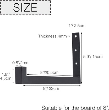 OVOV 6 Pack Heavy Duty Shelf Brackets Wall Mounted Industrial Farmhouse Floating Shelf Brackets with Lip (Black 8")