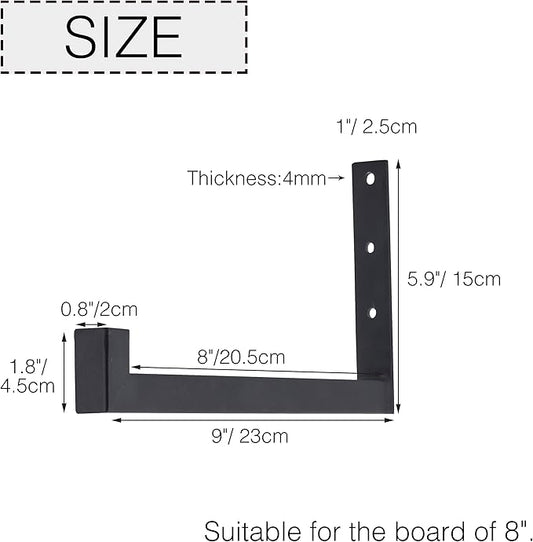 OVOV 6 Pack Heavy Duty Shelf Brackets Wall Mounted Industrial Farmhouse Floating Shelf Brackets with Lip (Black 8")