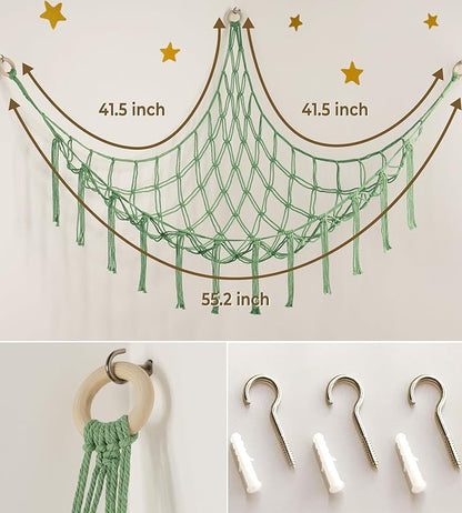 Stuffed Animal Hammock Corner Net for Toys Storage Hanging Stuff Animal Organizer Holder Matcha Green Room Bedroom Nursery Decor Organization