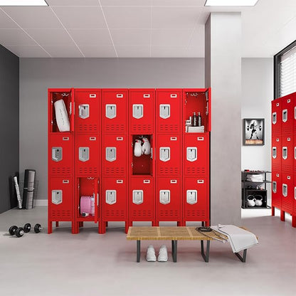 Metal Storage Locker with Lock & Card Slot Locker - Secure Lockable Door - Steel Locker for School, Office, Gym, Home - 66.15" H x 11.8" W x 11.8" D（2 Door, Red）
