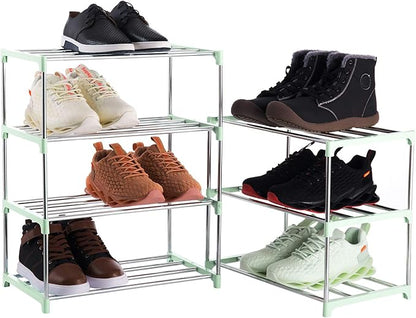 3-Tier Stackable Small Shoe Rack, Lightweight Shoe Shelf Storage Organizer for Entryway, Hallway and Closet(Green)