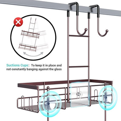 Over the Door Hanging Shower Caddy: Rustproof Hanging Organizer over the Door - No Drilling Bathroom Rack for Inside Shower Bronze