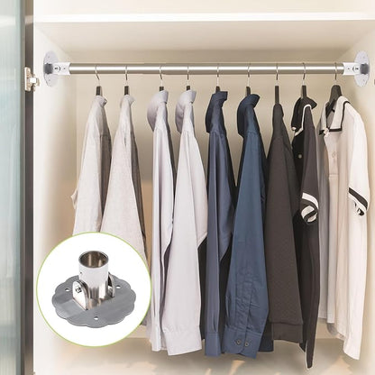 Flower-Shape Shower Curtain Rod Bracket, 2Pcs Telescopic Metal Shower Drape Rod Swivel Flange Curtain Pole Wall-Mount Bracket (Silver,26mm)