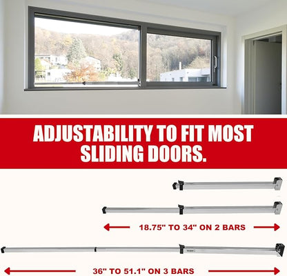 SECURITYMAN Sliding Door Security Bar-Child Proof Sliding Door Lock Bar with Anti Lift Lock - Fits Most Doors & Windows - Adjustable Patio Door Security Bar (18.75"- 51.1") Chrome