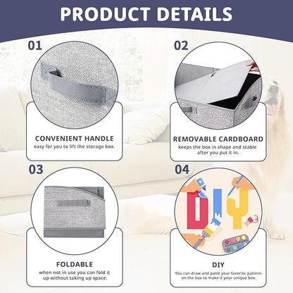 Foldable Pet Toy Storage Box with 3 Handles, Portable Organizer Basket for Dog Toys, Blankets & Accessories, Grey