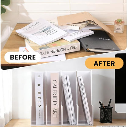 Vertical Magazine File Holder, Desk Organizer and Storage for Magazines, Binders, Notebooks, Envelopes, Multi-Purpose Desktop File Organizer for Home, Office & Classroom, 4 Pack, White