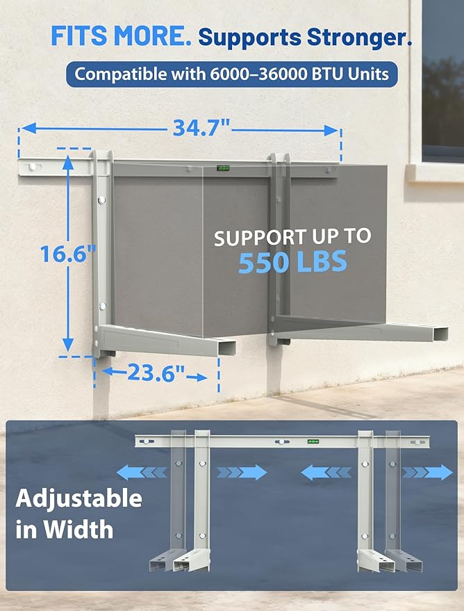 Mini Split Wall Mounting Bracket, Mini Split Brackets for Outside for 6000-36000 BTU Minisplit/Air Conditioner/Heat Pump (Max 550 LBS), Pre-Drilled 16" Holes to Match U.S. Wall Stud Standard