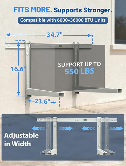 Mini Split Wall Mounting Bracket, Mini Split Brackets for Outside for 6000-36000 BTU Minisplit/Air Conditioner/Heat Pump (Max 550 LBS), Pre-Drilled 16" Holes to Match U.S. Wall Stud Standard