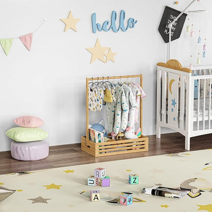 Baby Clothing Rack for Toddler, Pets Clothes Rack with Storage Box & Adjustable Hanging Rod for Dogs/Cats, Baby Shower Clothes Closet Rack with Handle for Nursery Room (Natural, Baby)