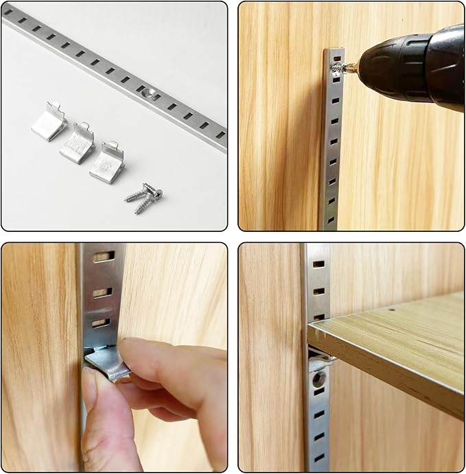 Bueyfolt 34 Inch 10Pcs Pilaster Shelf Brackets, Adjustable Mortise Mount Shelf Rails with Screws for Wall Shelving System