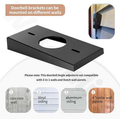 Waldenlife Video Doorbell Mount - Black Plastic Wall Mount for Ring 2/3/3 Plus - Fits Vinyl, Aluminum & Cedar Walls - Angle Adjustment