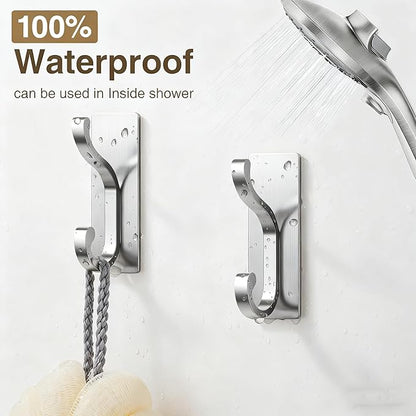 pickpiff Wall Hooks with Adhesive Strip- Easy to Remove, No Residue, Strong Heavy Duty Sticky Towel Hook, 4 Pack Silver