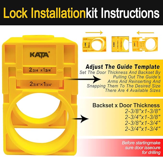 KATA 1-3/8" - 1-3/4" Door Lock Installation Kit for Wooden Doors with Guide Template, Door Lock Hole Saw, Carbon Steel