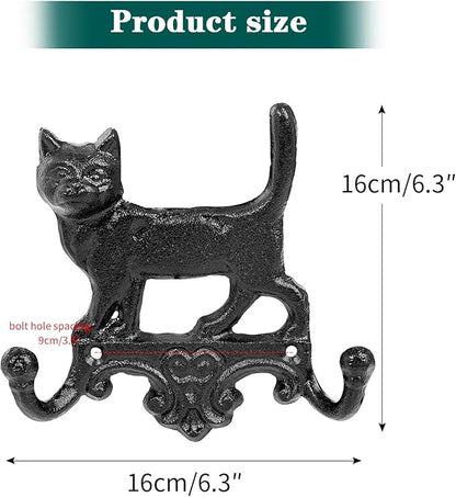 Sungmor Cast Iron Vintage Cat Wall Hooks, Decorative Wall Mounted Coat Hooks, Rustic Heavy Duty Double Hooks Cute Animal Key Hangers for Dog Leashes, Towels, Hats