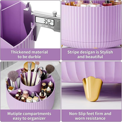360° Rotate Makeup Brush Holder Organizer, Makeup Organizers Countertop, Makeup organization and Skincare Storage for Vanity, Desktop, Bathroom (Purple)