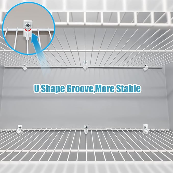 24 Pack White Down Wall Clip Closet Shelves Clips Wire Shelf Loop Clip Plastic Heavy Duty Wire Shelf Brackets Included Clips Screws and Expansion Tubes for Wire Closet Shelving