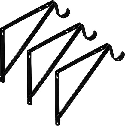 Premium Heavy Duty Closet Shelf and Rod Bracket, Black, 3-Pack