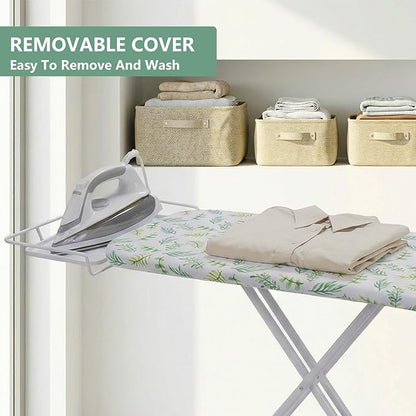SheeChung Ironing Board 13"x43",Foldable Ironing Boards with Iron Rest,Compact Ironing Board for Small Space,Heat Resistant Cover,7 Adjustable Height,Heavy Duty Sturdy Legs,Yellow Leaf