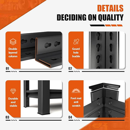 Heavy Duty Storage Shelves, 5-Tier Metal Shelving Unit, Adjustable Steel Shelves, Industrial Metal Shelving, for Warehouse Workshop, Garage, Basement Storage, Black（72" Hx35.4 Wx15.7 D）