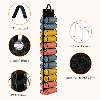 Lirex Hanging Yoga Legging Storage Organizer with 24 Pockets, Foldable Oxford Cloth Hanging Closet Organizer Shirts Jeans Storage Hanger Socks Holder for Family Closet Bedroom, Black