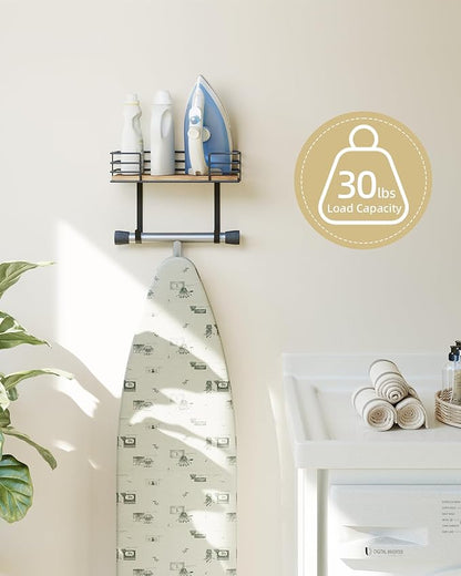 THYGIFTREE Ironing Board Holder Wall Mount, Metal Ironing Board Hanger with Shelf Laundry Room Accessories Holder for Holder for Ironing Board and Iron on Wall