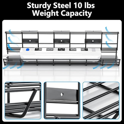 2 Pack DELAMU Under Desk Cable Management Tray, Metal Cord Cable Organizer for Desk, Easy Install Pre-drilled Wire Management Wire Organizer for Office & Home