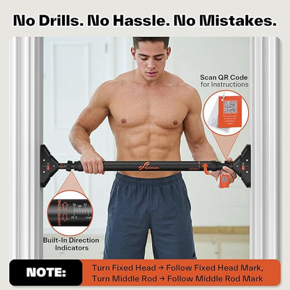 Sportneer Pull Up Bar: Strength Training Chin up Bar No Screws - Adjustable 29.5''-37''(75-94cm) Width Locking Mechanism Pull up Bar for Doorway - Max Load 440lbs for Home Gym Upper Body Workout, Non-slip