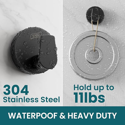 TAILI 304 Stainless Steel Bathroom Suction Hooks for Towel, Bathrobe, Loofah, Patented Strong Suction Cup Holder, No Damage Hanging Glass Shower Wall Hook, Retro High-Rise Design, 2 Pack, Black