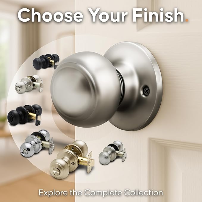 Copper Creek Polished Stainless Door Knobs - Round Colonial Knob, 1 Pack, Interior Passage Handle Perfect for Home Improvement - Fits All Standard Doors - Hallway, Closet, Bedroom, Bathroom