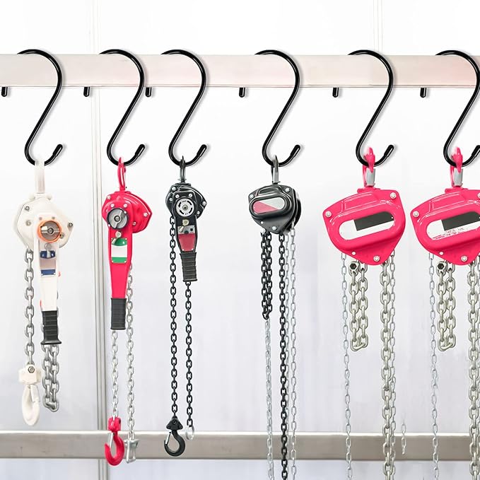 12 Pack 6 Inch Large S Hooks, Heavy Duty Vinyl Coated Non-Slip Metal Black Hooks for Hanging, Closet Kitchen Bathroom Garden Hooks for Pots Pans Clothes Plants Jeans Towels