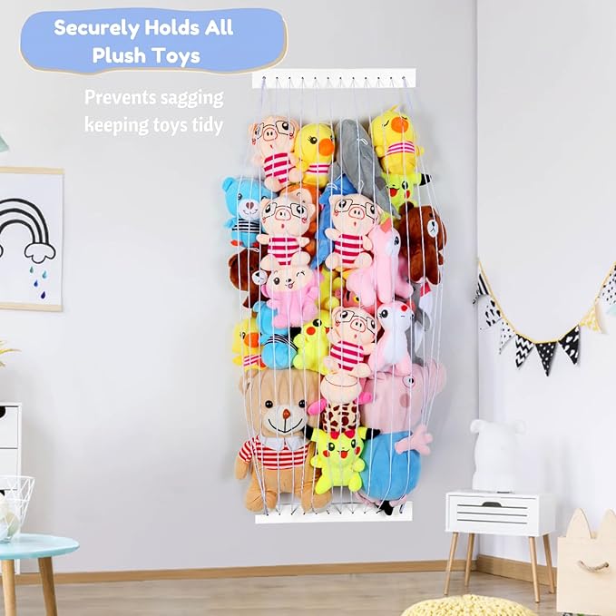 Stuffed Animal Storage Wood Soft Toy Storage for Kids Room，Wall Mount Door Hanging Stuffed Animal Toy Organizer Shelf for Nursery Play Room White -Patent