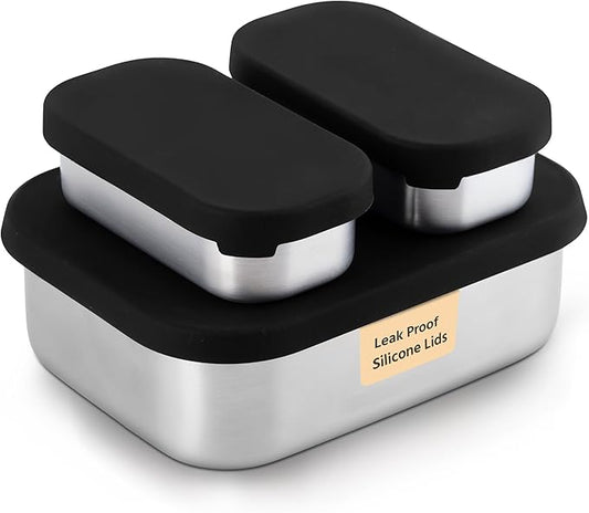 Leak proof Stainless Steel Lunch Box| Stainless Steel bento box | Metal Lunch Containers| Sandwich ,Snacks container| Meal prep| Metal lunch box| Korean Lunch Box| Black|SMall 27 Oz+ 2*6.5Oz