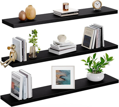 AMADA HOMEFURNISHING Floating Shelves, Wall Shelves for Living Room, Bedroom, Bathroom, Kitchen & Home Office Organization, Bathroom Shelves with Hidden Brackets, 22 lbs Max Load, Black, AMFS45B