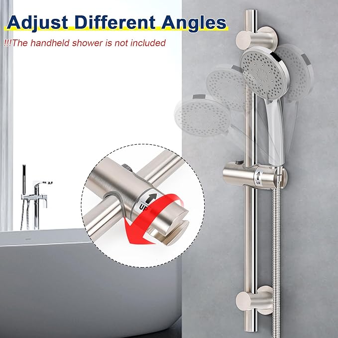 NearMoon Shower Slide Bar with Height/Angle Adjustable Handheld Shower Holder, Bathroom SUS 304 Stainless Steel Shower Head Holder for Bath (Adhesive, Brushed Nickel)