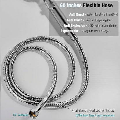 Adhesive Shower Head Holder with Hose - 60 Inches Extendable Stainless Steel Flexible Shower Hose