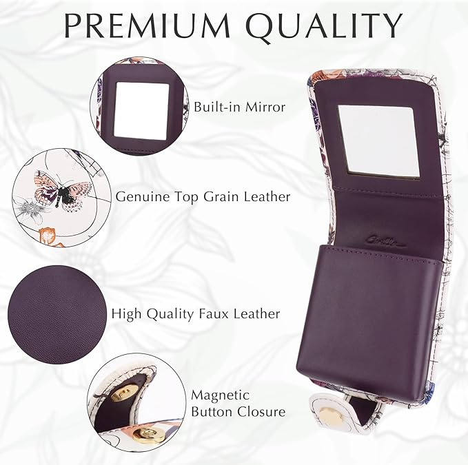 kilofly Genuine Leather Double Lipstick Case Cosmetic Makeup Holder + Gift Box