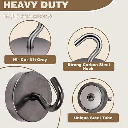 Neosmuk Magnetic Hooks, Cruise Ship Essentials, 80lb+ Heavy Duty Magnetic Hooks for Cruise Cabins, Refrigerator, Grill, Hanging, and Travel | Extra Strong Must-Haves Magnet Hook,Brown