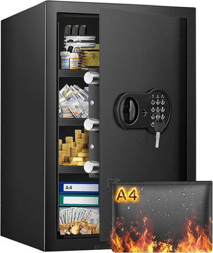 23.62'' Tall Extra Large Home Safe Box, Safe with Fireproof Waterproof Document Bag, Digital Keypad and 3 Removable Steel Shelves, Security Box for Money Medicines Jewelry Valuables