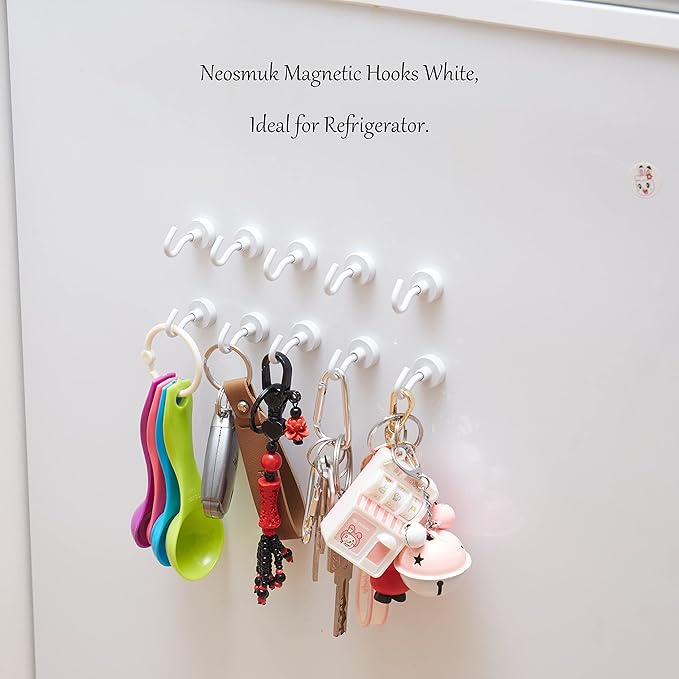 Neosmuk Magnetic Hooks, Cruise Ship Essentials, 30lb+ Heavy Duty Magnetic Hooks for Cruise Cabins, Refrigerator, Grill, Hanging, and Travel | Extra Strong Must-Haves Magnet Hook,White,5 Pack