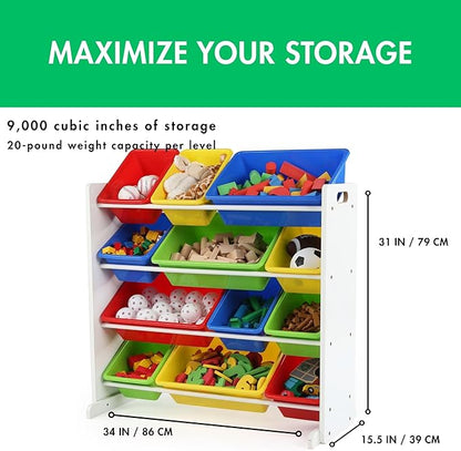 Humble Crew Kids Toy Storage Organizer with 12 Plastic Bins, White/Primary – Removable Bins for Playroom, Bedroom, Toddler Furniture for Boys and Girls Ages