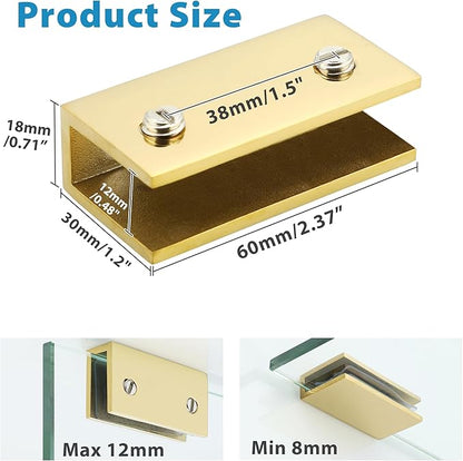 Alise Glass Shelf Brackets 2Pcs, Adjustable Shower Glass Clamps, Heavy Duty Clamp Holder, SUS304 Stainless Steel Brackets for 8-12mm Shower Shelf Bracket and Wall-to-Panel Connection, Gold Finish