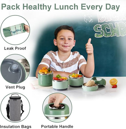 Lille Home 3-Layer Stainless Steel Lunch Box 1.43L- Leakproof, BPA-Free Insulated Bento Box for On-the-Go Meal Prep, Stackable Food Container for Women & Men
