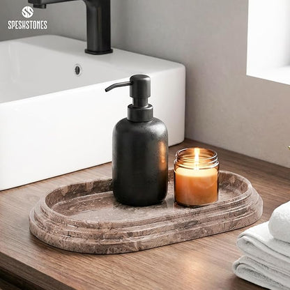 Marble Tray 9.75 Inch Handmade Bathroom Tray for Countertop Décor - Decorative Trays for Perfume, Candles, Jewelry & Vanity Accessories