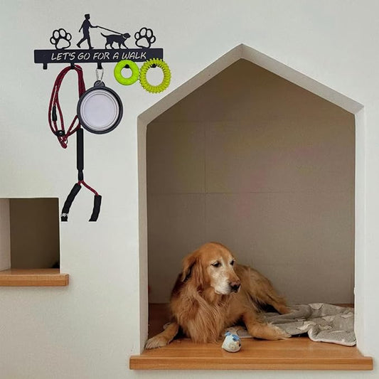 Dog Leash Holder Wall Mount, Dog Supply Organizer with 5 Hooks, Metal Key Hooks for Wall， Wall Storage for Hanging Leash, Vest, Harness, Keys