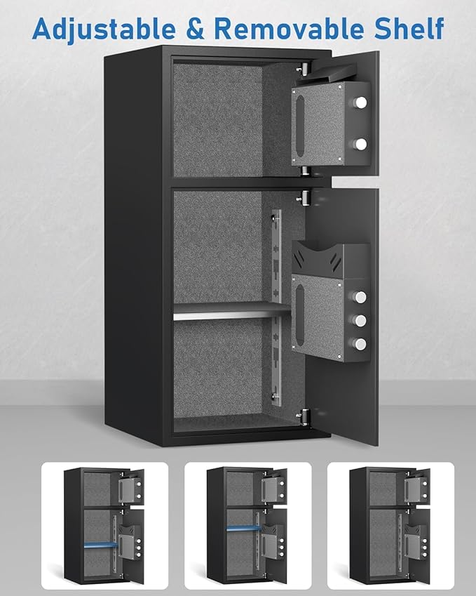 6.0 Cu Ft Safe Box Fireproof Waterproof,with LED Light fire proof safe for home documents,Fingerprint password personal Safe with Deposit Slot & Dual Alarm System，Security Box fo Valuables