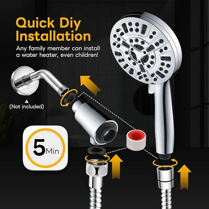 High Pressure 10 Ways Handheld Shower Head Chrome- Anti-clog Nozzles, Built-in Power Wash to Clean Tub, Wall & Overhead Brackets,Magnetitc Rainfall Shower Wand,Built-in 2 Power Jet