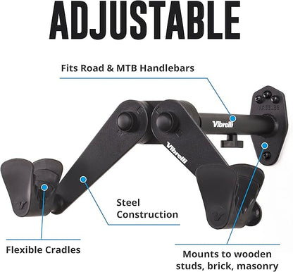 Vibrelli Bike Wall Mount - Horizontal Storage Rack for Hanging Bicycles in Garage - Adjustable Bike Hanger, Holder - Wall Bike Rack Hooks for Bicycle