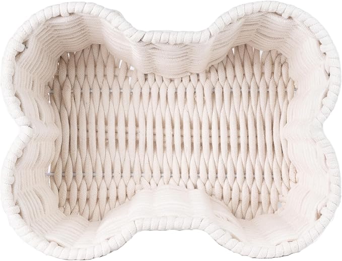 Dog Toy Basket, Handmade Dog Toy Bin, Bone Shaped Pet Organizer, Cat Storage Box (Cotton Rope, 17x13in)