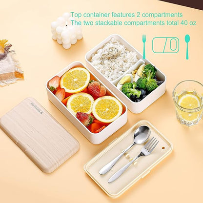 Original Bento Box Lunch Box Japanese Style 2 Layer Food Containers with Utensils Spoon and Fork Bundle Divider Salad Box for Men Women(Pink)