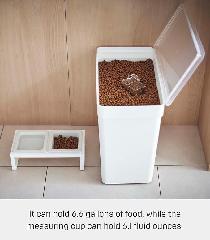 YAMAZAKI Home Tower Airtight Pet Food Storage Container - Cat And Dog Food Holder Bin With Transparent Lid And Handle - Extra Large - Polypropylene - 6.6 Gallons, 25 Liters